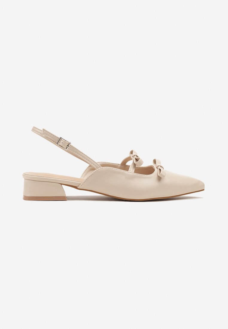 weide Sandale Bej Slingback cu toc mic decorate cu fundițe Remelle