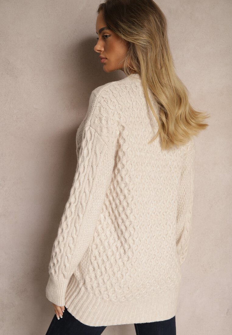 wool fashion Cardigan Bej deschis cu nasturi cu împletitură decorativă Alorinda