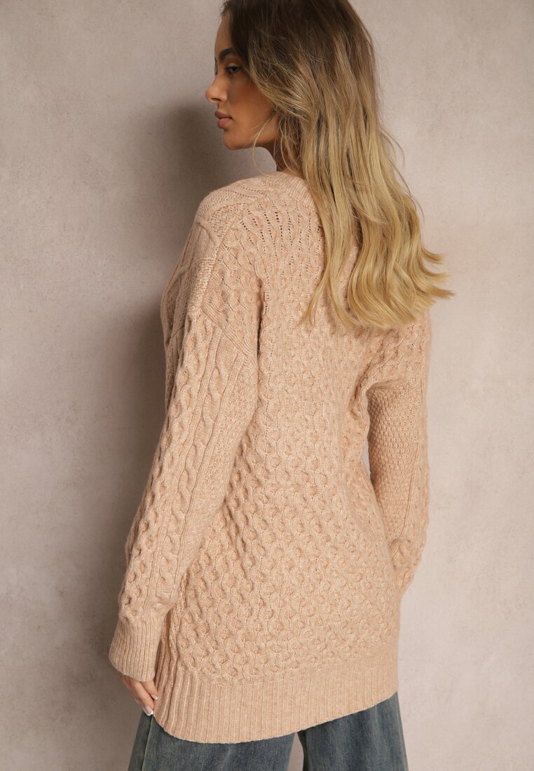 wool fashion Cardigan Bej închis cu nasturi cu împletitură decorativă Alorinda