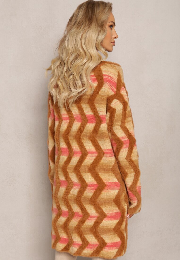 wool fashion Cardigan Bej închis Lejer Deschis cu Imprimeu Geometric Sheshy