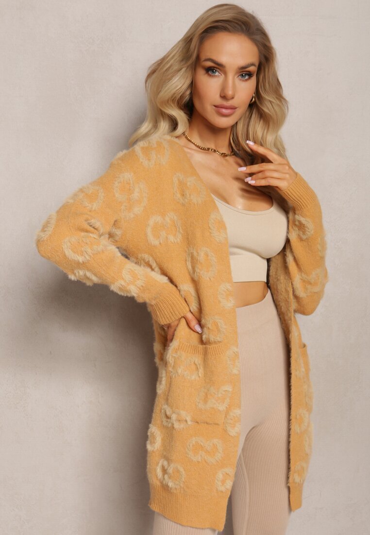 wool fashion Cardigan Bej închis Simplu cu pete Fără închidere Raniwasa