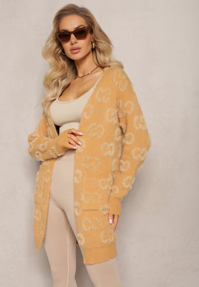 wool fashion Cardigan Bej închis Simplu cu pete Fără închidere Raniwasa