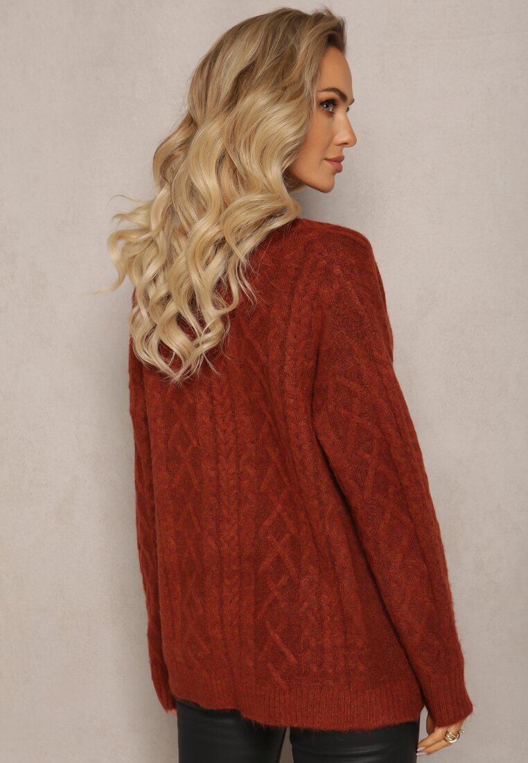 wool fashion Cardigan Bordo Cu nasturi cu Decolteu în V și Model împletit Juessa