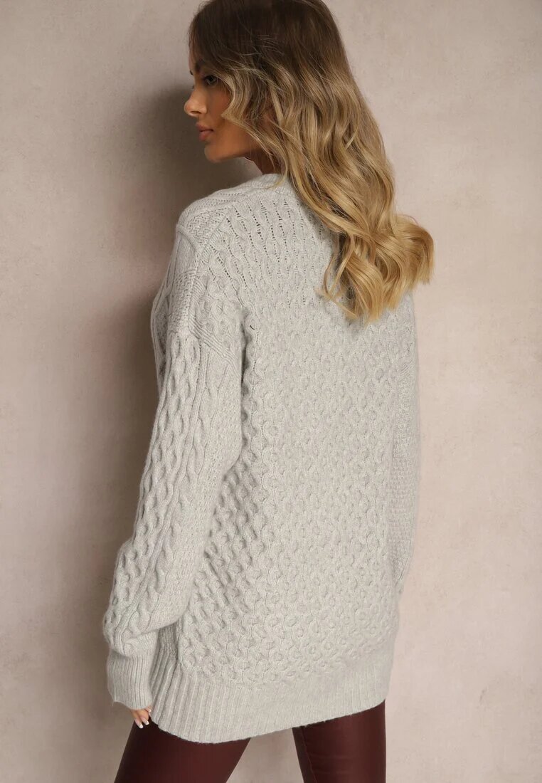 wool fashion Cardigan Gri cu Nasturi cu Împletitură Decorativă Alorinda