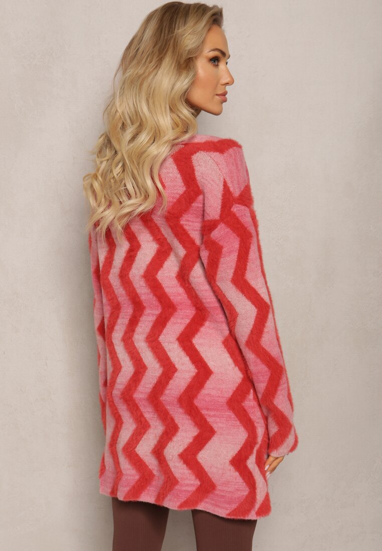 wool fashion Cardigan Roșu Lejer Deschis cu imprimeu geometric Sheshy