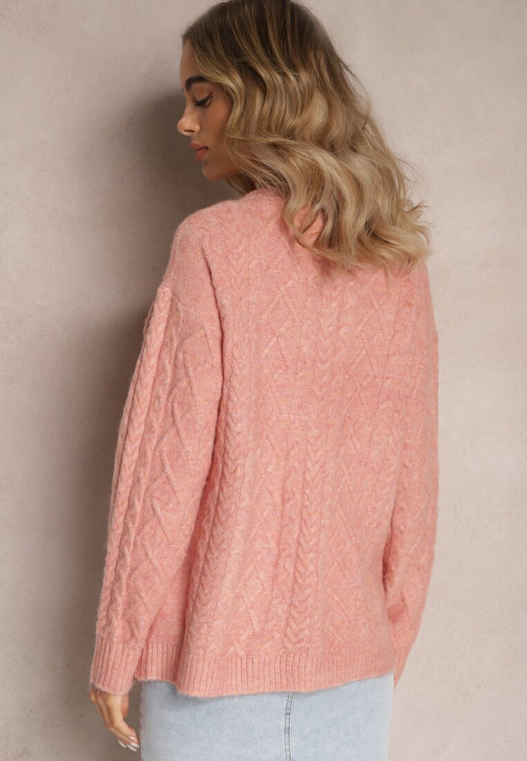 wool fashion Cardigan roz deschis încheiat cu decolteu în V și model împletit Juessa
