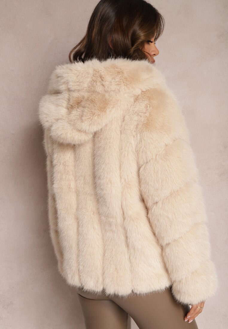 wool fashion Jachetă Bej cu blană și glugă Haiattas