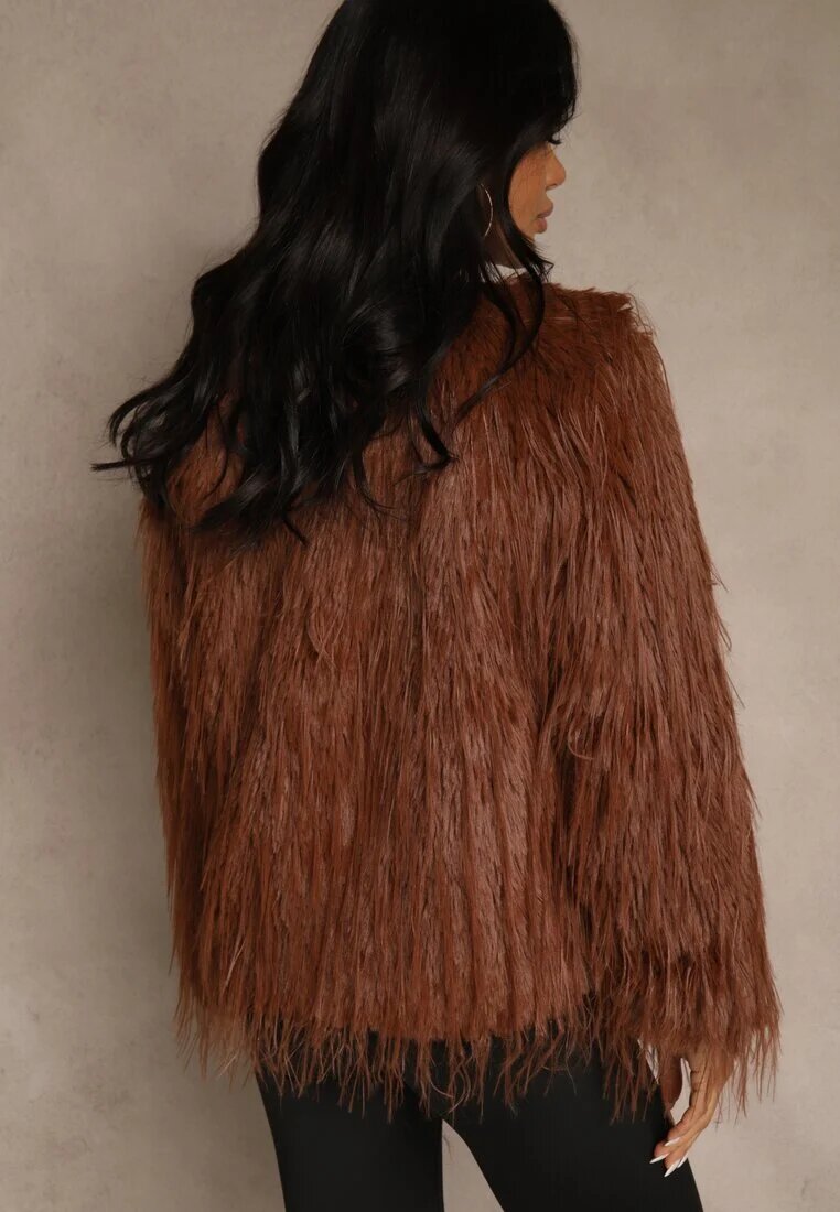wool fashion Jachetă Maro Din blană cu croială dreaptă cu închidere cu agrafe Sialithiel