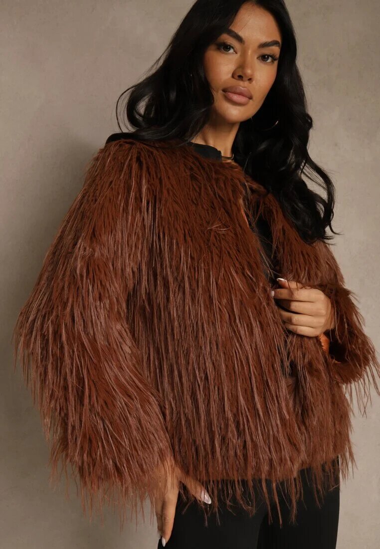 wool fashion Jachetă Maro Din blană cu croială dreaptă cu închidere cu agrafe Sialithiel