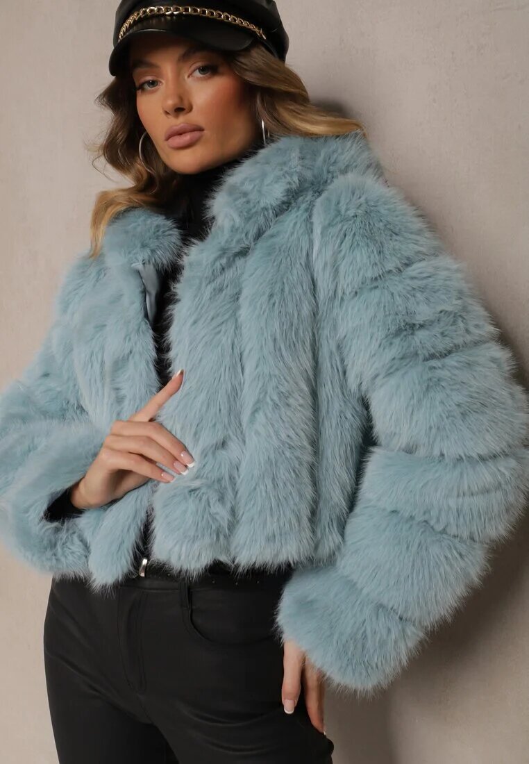 wool fashion Jachetă scurtă de blană Mentă cu cusături matlasate Kemeriana