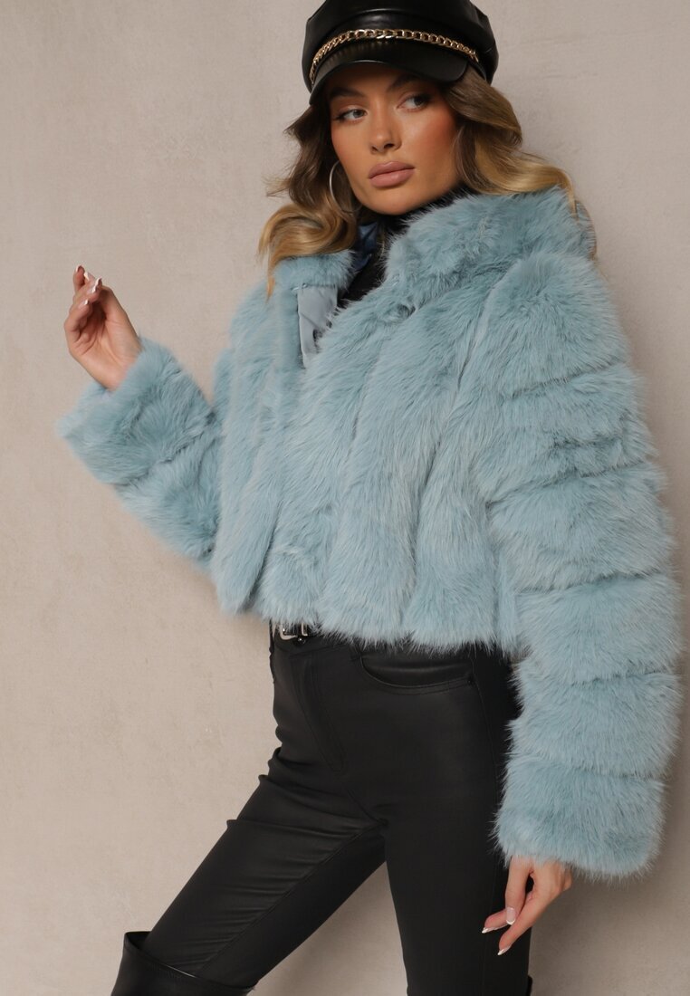 wool fashion Jachetă scurtă de blană Mentă cu cusături matlasate Kemeriana