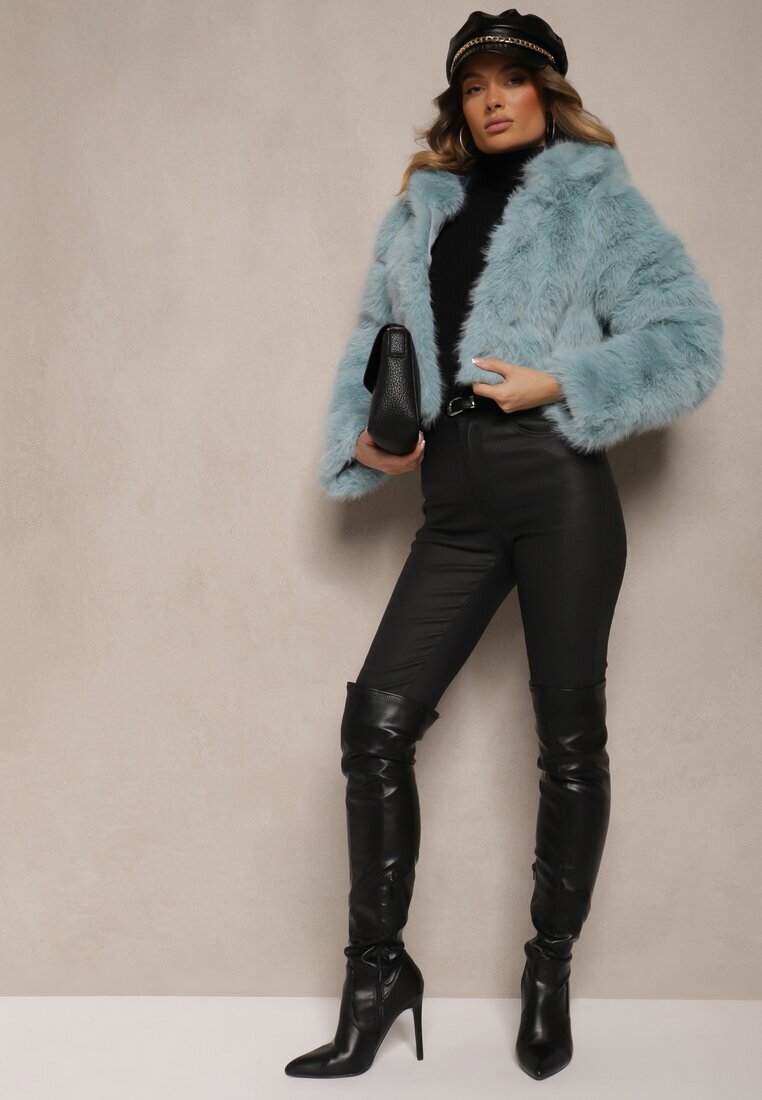 wool fashion Jachetă scurtă de blană Mentă cu cusături matlasate Kemeriana