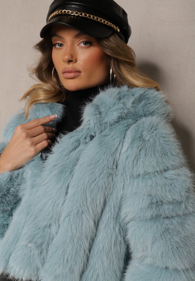 wool fashion Jachetă scurtă de blană Mentă cu cusături matlasate Kemeriana
