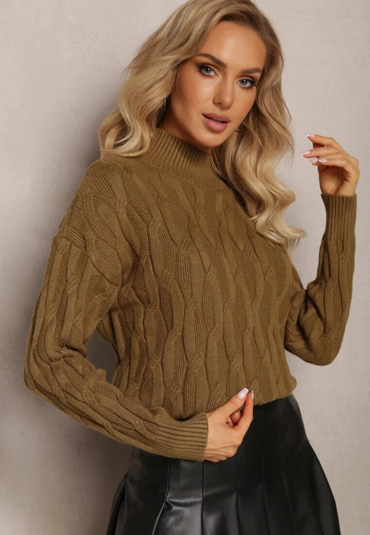 wool fashion Maletă Verde închis cu croială clasică cu împletitură modernă și manșete Franka