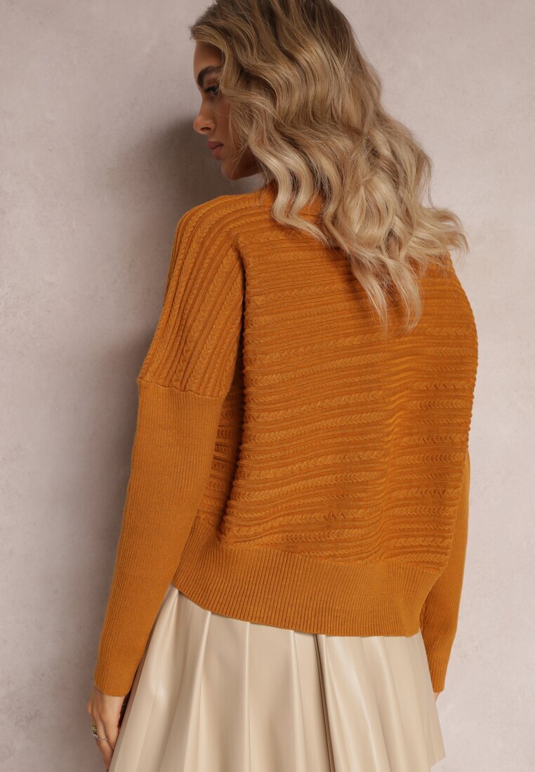 wool fashion Pulover Asimetric Maro deschis cu Lână Decorat cu Imprimeu în relief Aurorrsa