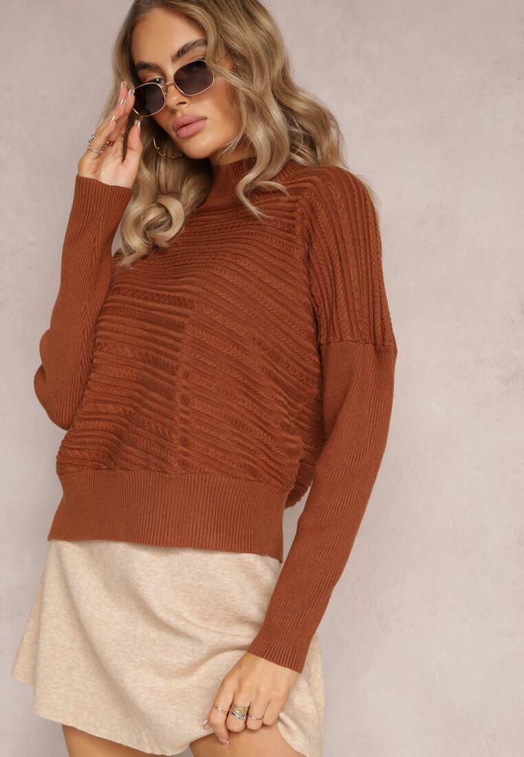 wool fashion Pulover Asimetric Maro din Lână Decorat cu Imprimeu în Relief Aurorrsa