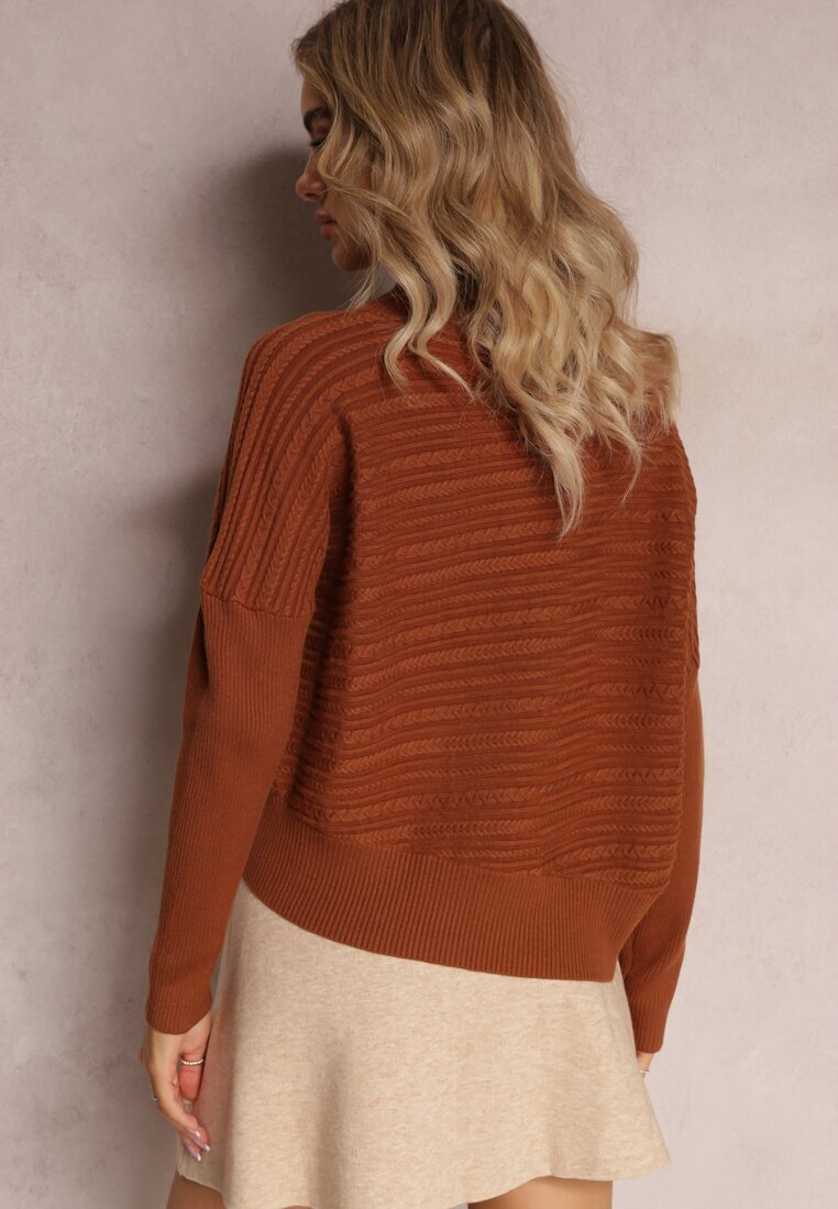 wool fashion Pulover Asimetric Maro din Lână Decorat cu Imprimeu în Relief Aurorrsa