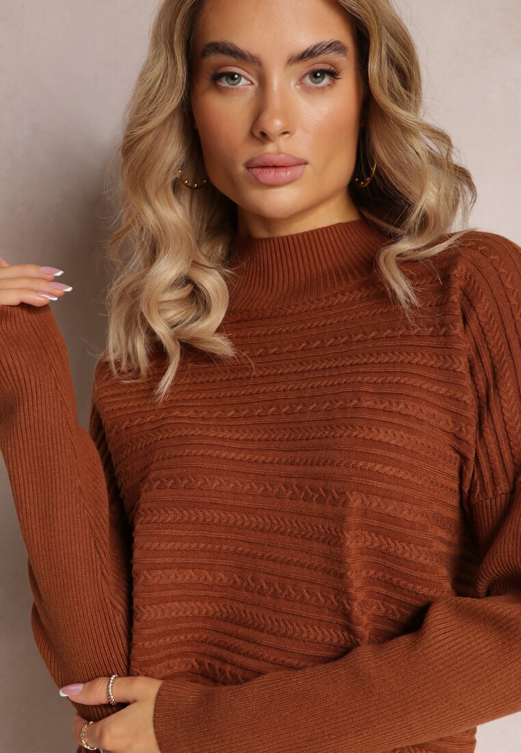 wool fashion Pulover Asimetric Maro din Lână Decorat cu Imprimeu în Relief Aurorrsa