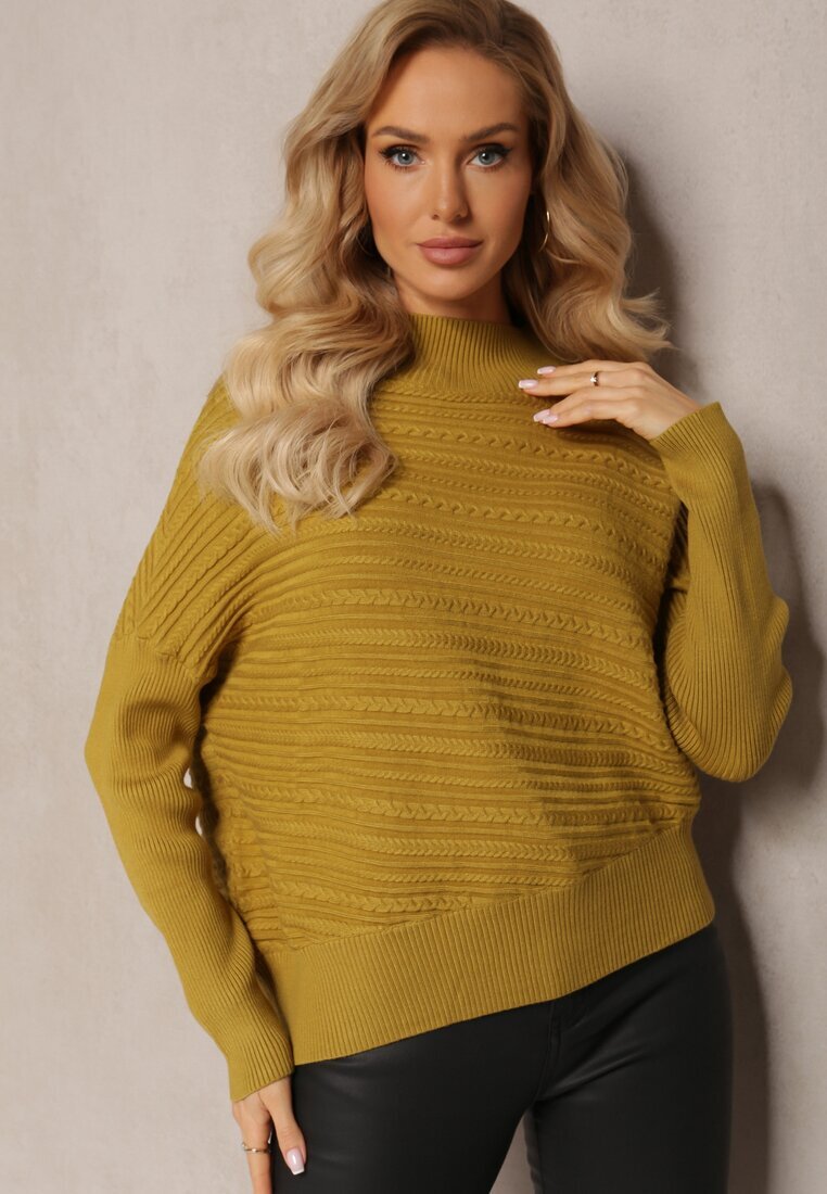wool fashion Pulover Asimetric Verde deschis cu Lână Decorat cu Relief Aurorrsa