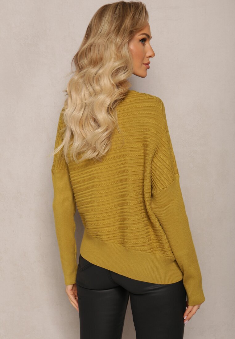 wool fashion Pulover Asimetric Verde deschis cu Lână Decorat cu Relief Aurorrsa