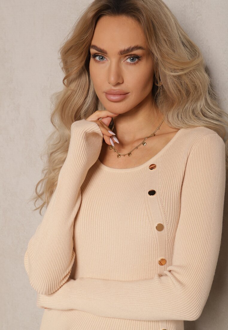 wool fashion Pulover bej deschis cu Viscoză Decorat cu Aplicații Metalice Malittia