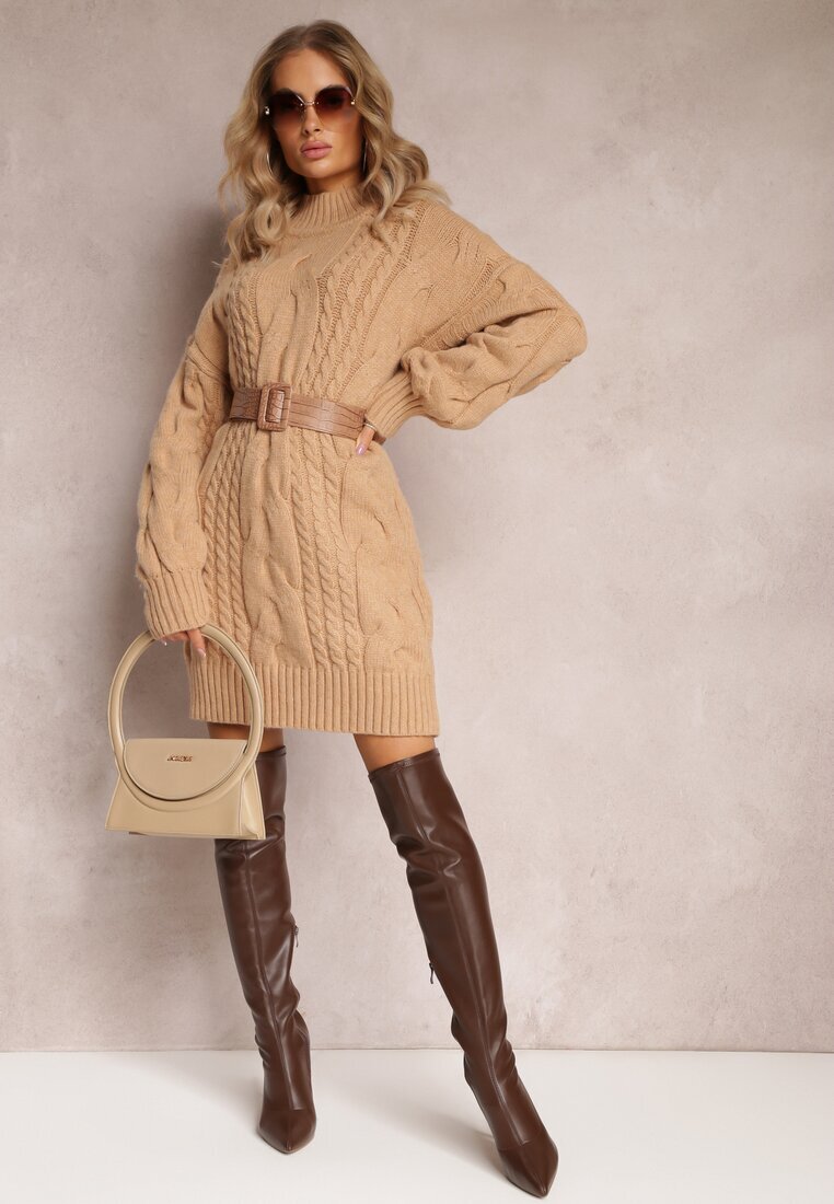 wool fashion Pulover Bej Lung cu Croi Lejer și Torsade Penerria