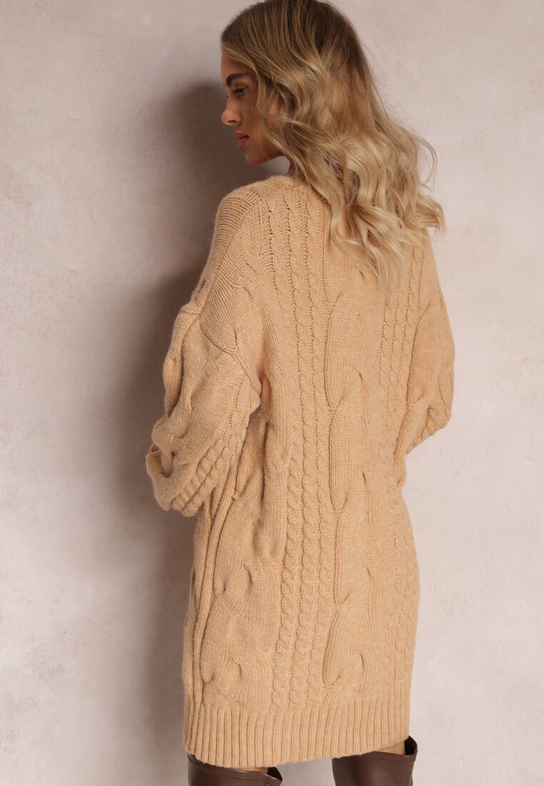 wool fashion Pulover Bej Lung cu Croi Lejer și Torsade Penerria