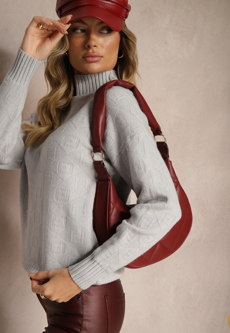 wool fashion Pulover cu guler rulat Gri deschis cu Imprimeu în relief și Nervuri Melovira
