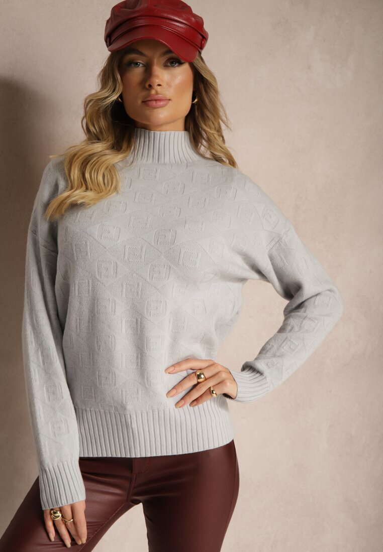 wool fashion Pulover cu guler rulat Gri deschis cu Imprimeu în relief și Nervuri Melovira