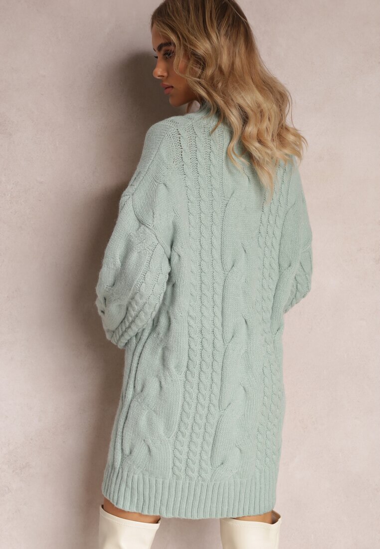wool fashion Pulover Lung Verde deschis cu croială lejeră cu torsade Penerria