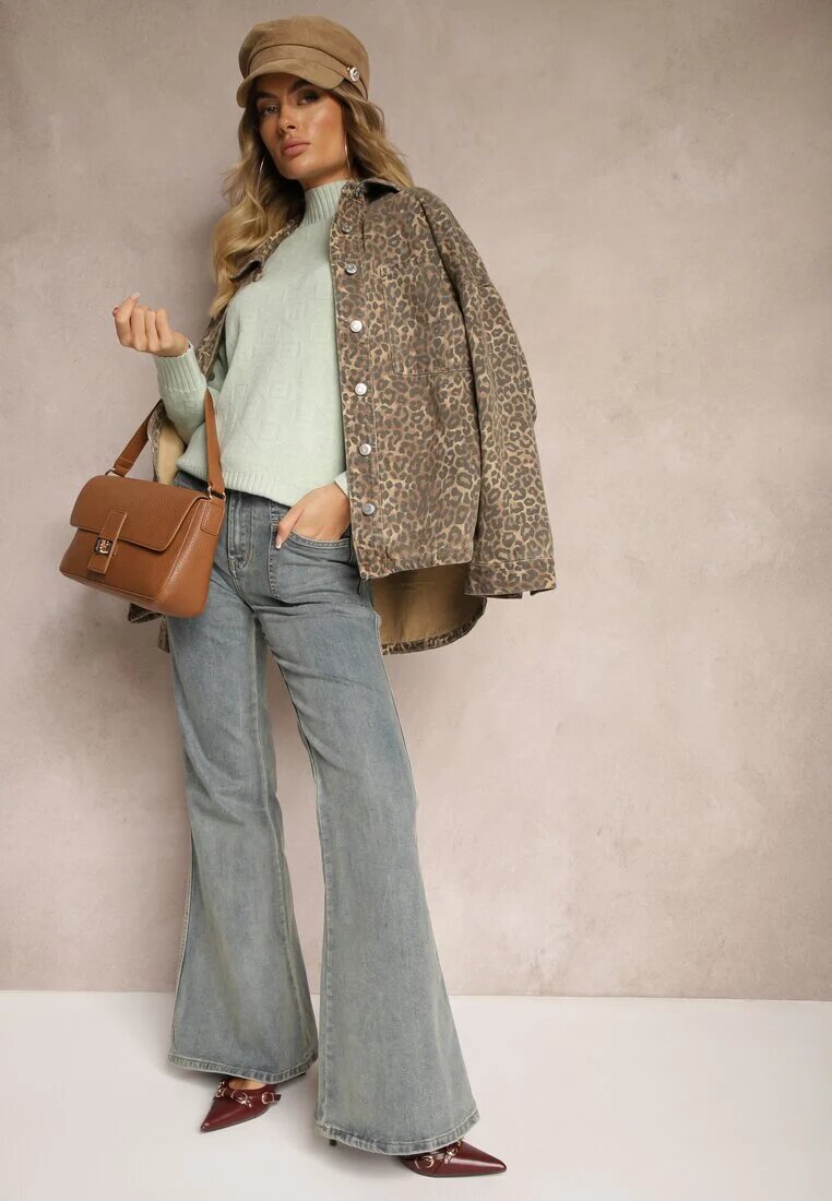 wool fashion Pulover pe gât Mentă cu Relief și Borduri elastice Melovira