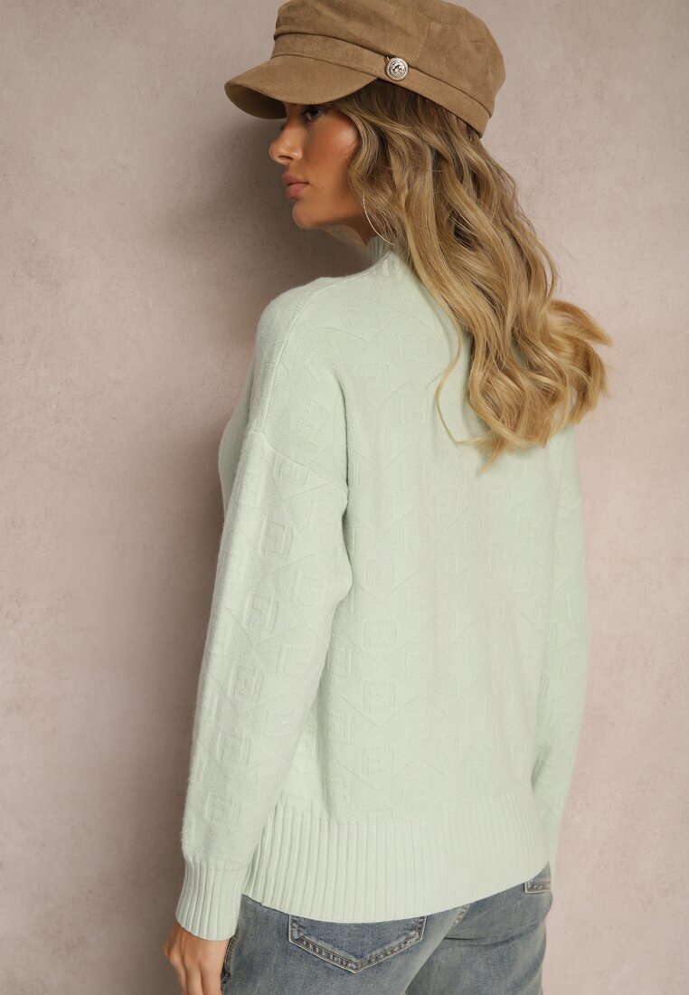 wool fashion Pulover pe gât Mentă cu Relief și Borduri elastice Melovira