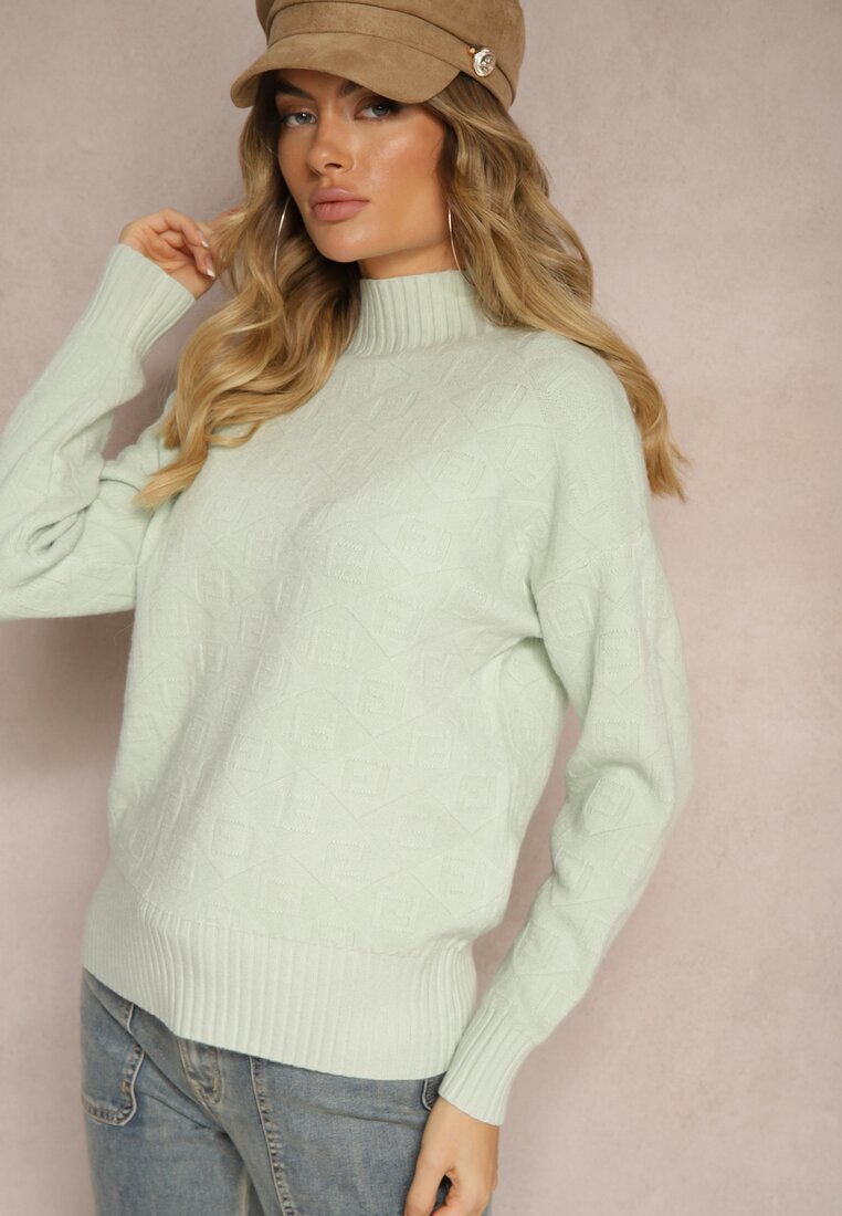 wool fashion Pulover pe gât Mentă cu Relief și Borduri elastice Melovira