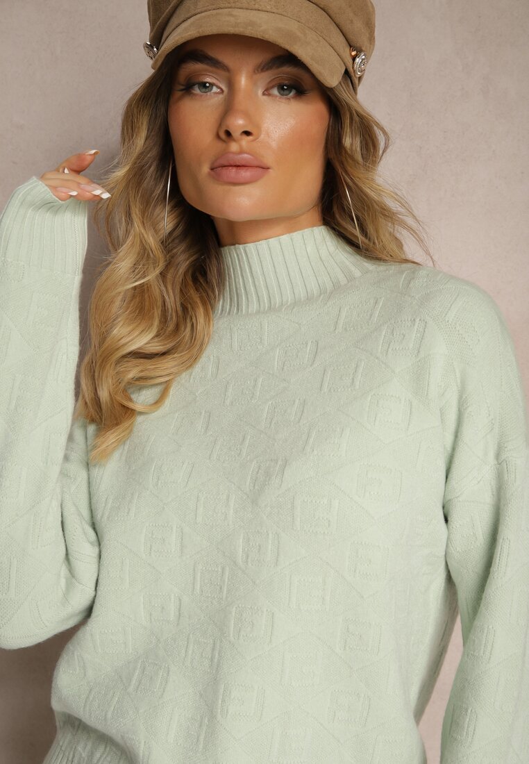 wool fashion Pulover pe gât Mentă cu Relief și Borduri elastice Melovira