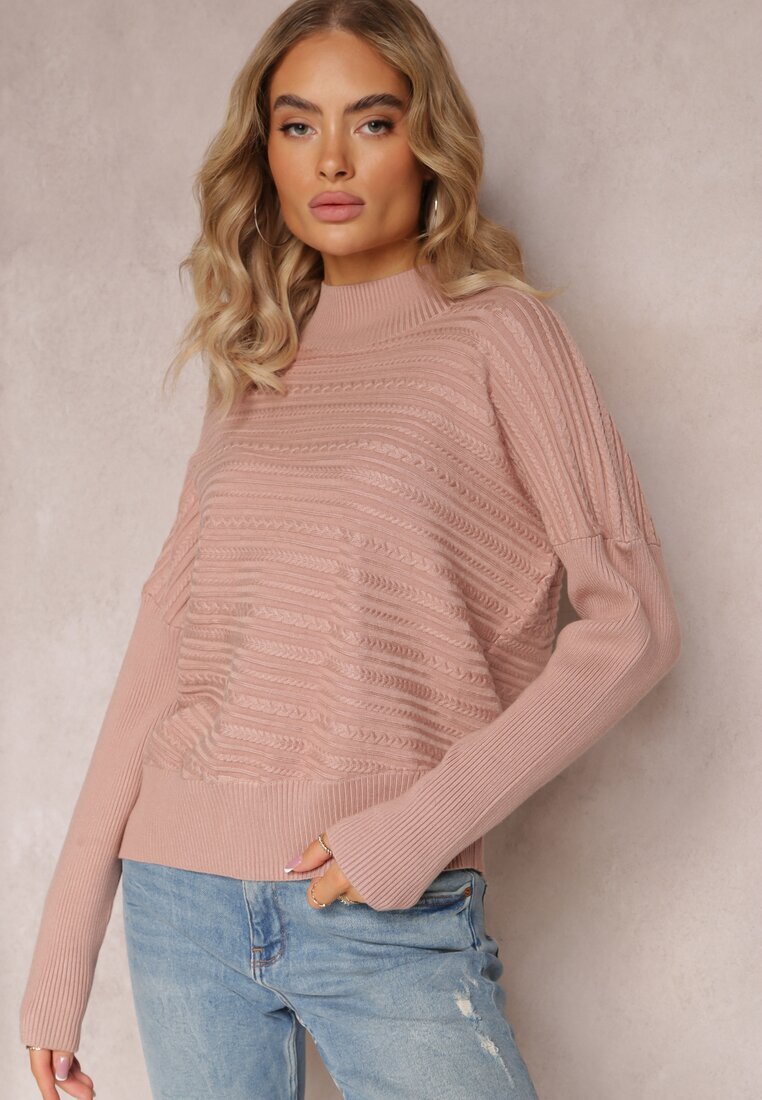 wool fashion Pulover Roz Asimetric cu Lână Decorat cu relief Aurorrsa