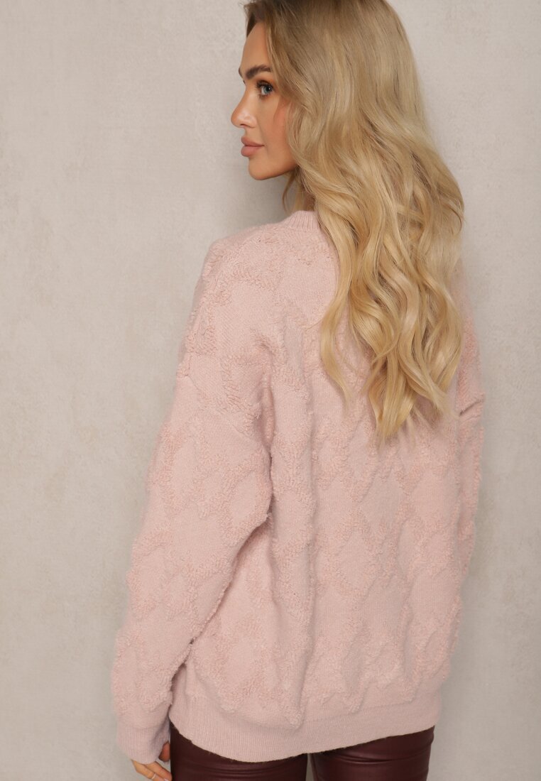 wool fashion Pulover Roz deschis Lejer cu croială boxy și tricotaj în relief cu borduri elastice Elomara