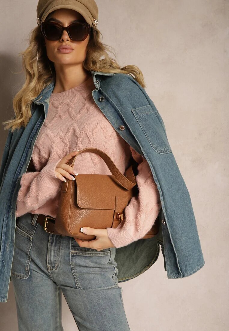 wool fashion Pulover Roz Larg cu croială boxy textură în relief și manșete elastice Elomara