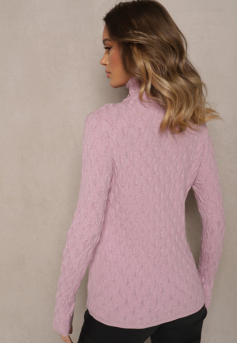 wool fashion Pulover Violet deschis cu Viscoză cu Model în Relief Cusut cu Fir Metalic Neldora