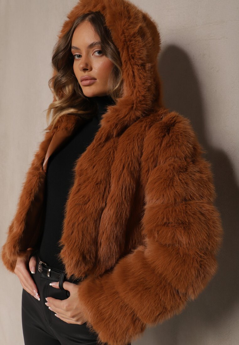 wool fashion Scurtă Jachetă de blană Maro închis cu Cusături Matlasate Kemeriana
