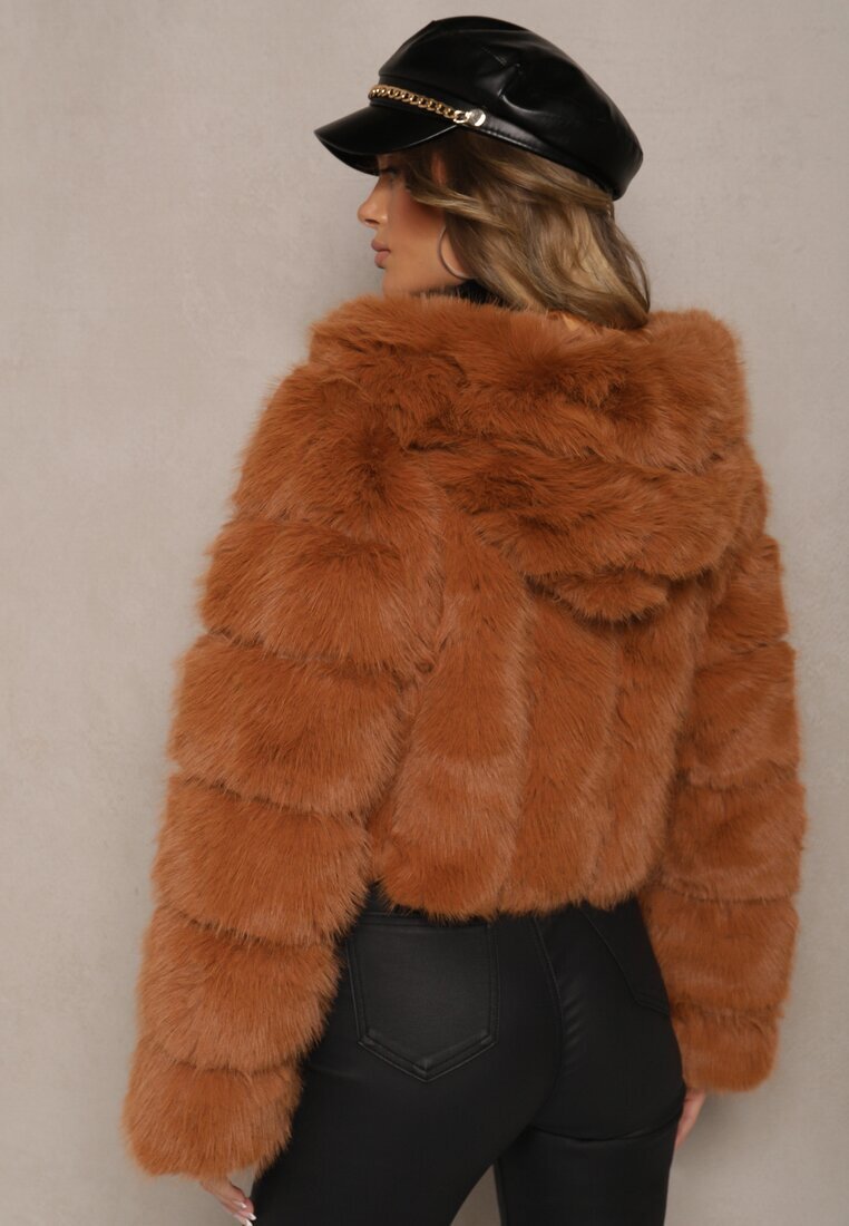 wool fashion Scurtă Jachetă de blană Maro închis cu Cusături Matlasate Kemeriana
