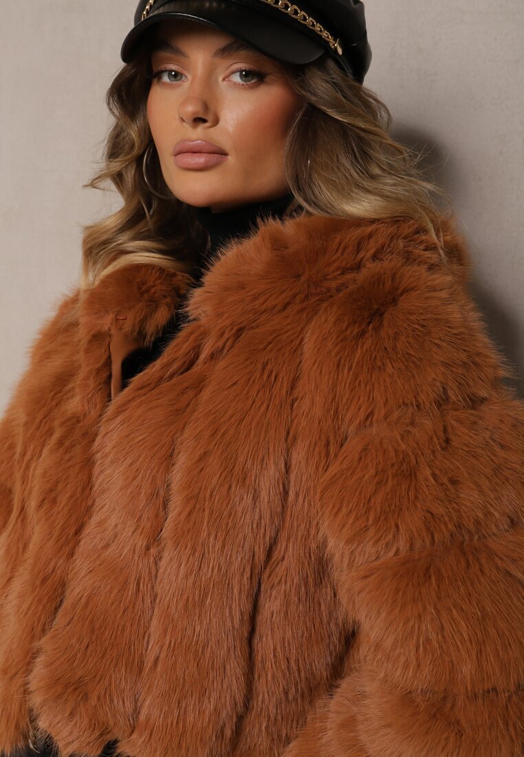 wool fashion Scurtă Jachetă de blană Maro închis cu Cusături Matlasate Kemeriana