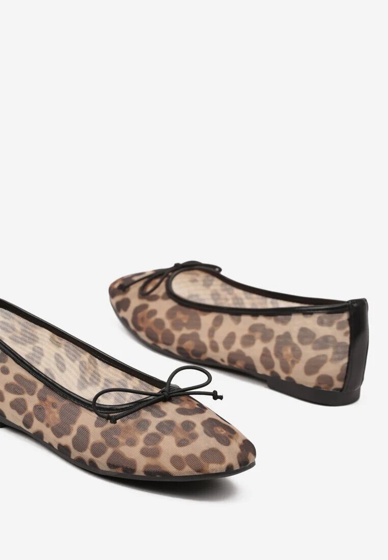 yesmile Balerini leopard cu fundiță și bordură contrastantă Azzeria