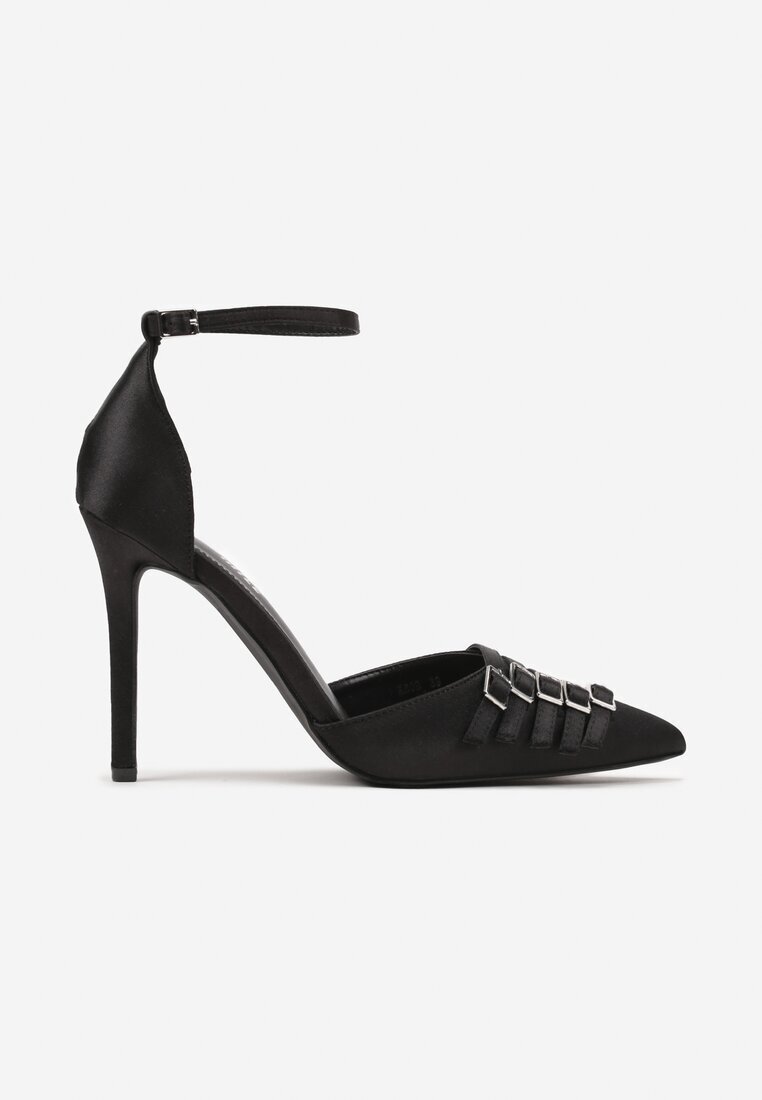 yesmile Pantofi stiletto Negre din satin Decorate cu catarame Liorlina