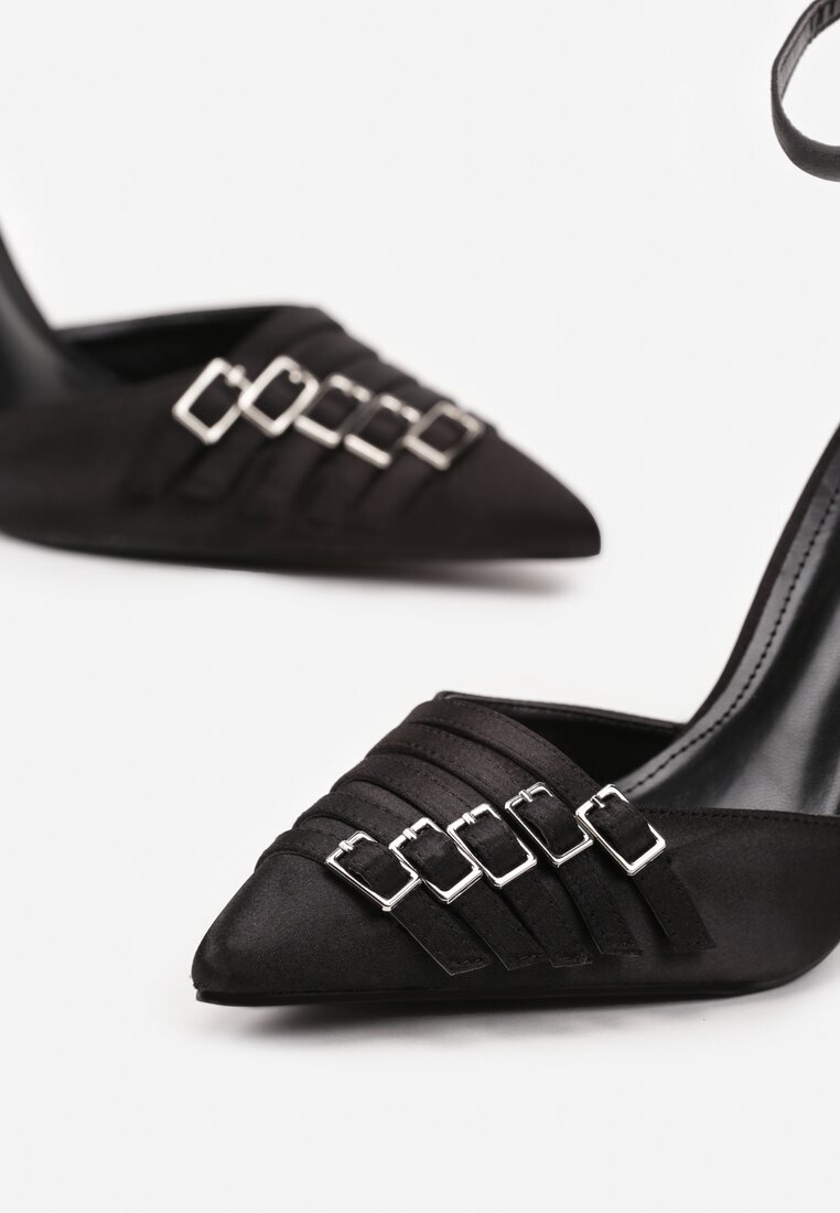 yesmile Pantofi stiletto Negre din satin Decorate cu catarame Liorlina
