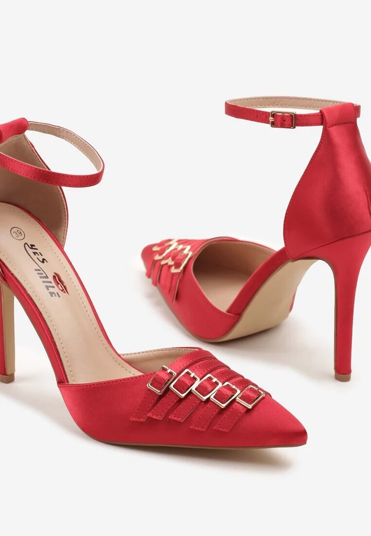yesmile Pantofi stiletto Roșii de satin Decorați cu catarame Liorlina