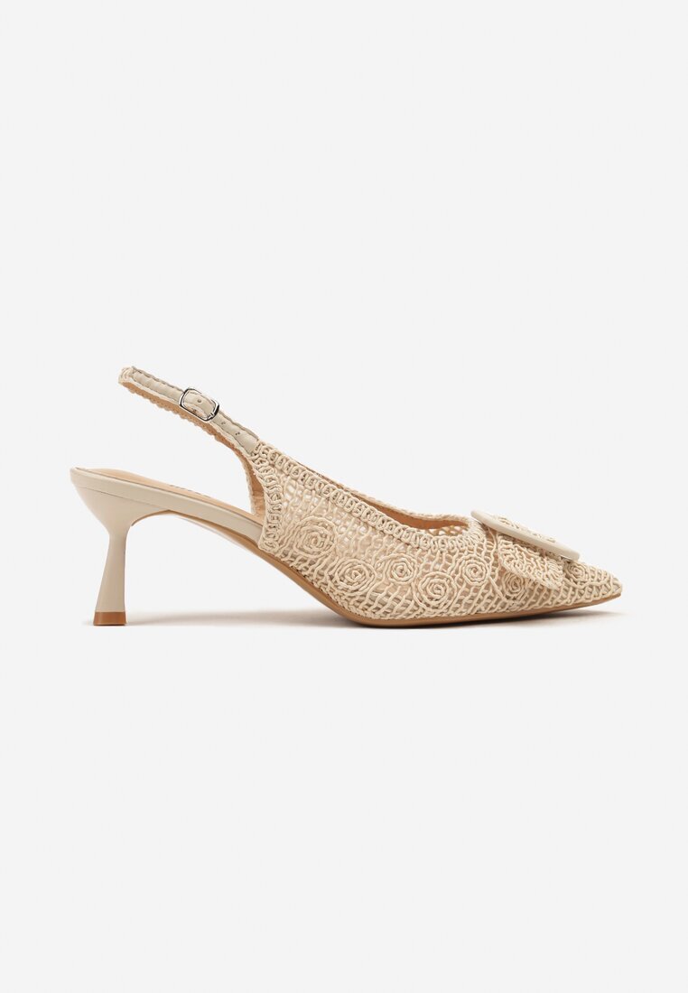 yesmile Sandale Bej cu toc mic tip Slingback cu cataramă Talimea