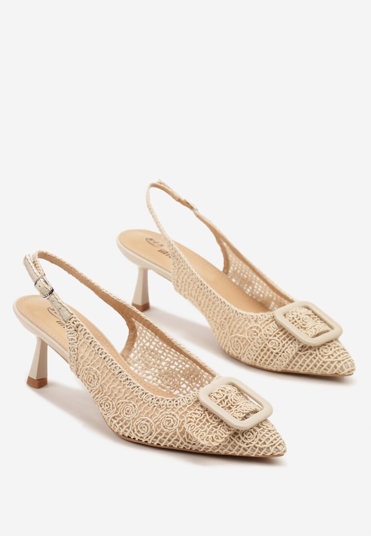 yesmile Sandale Bej cu toc mic tip Slingback cu cataramă Talimea