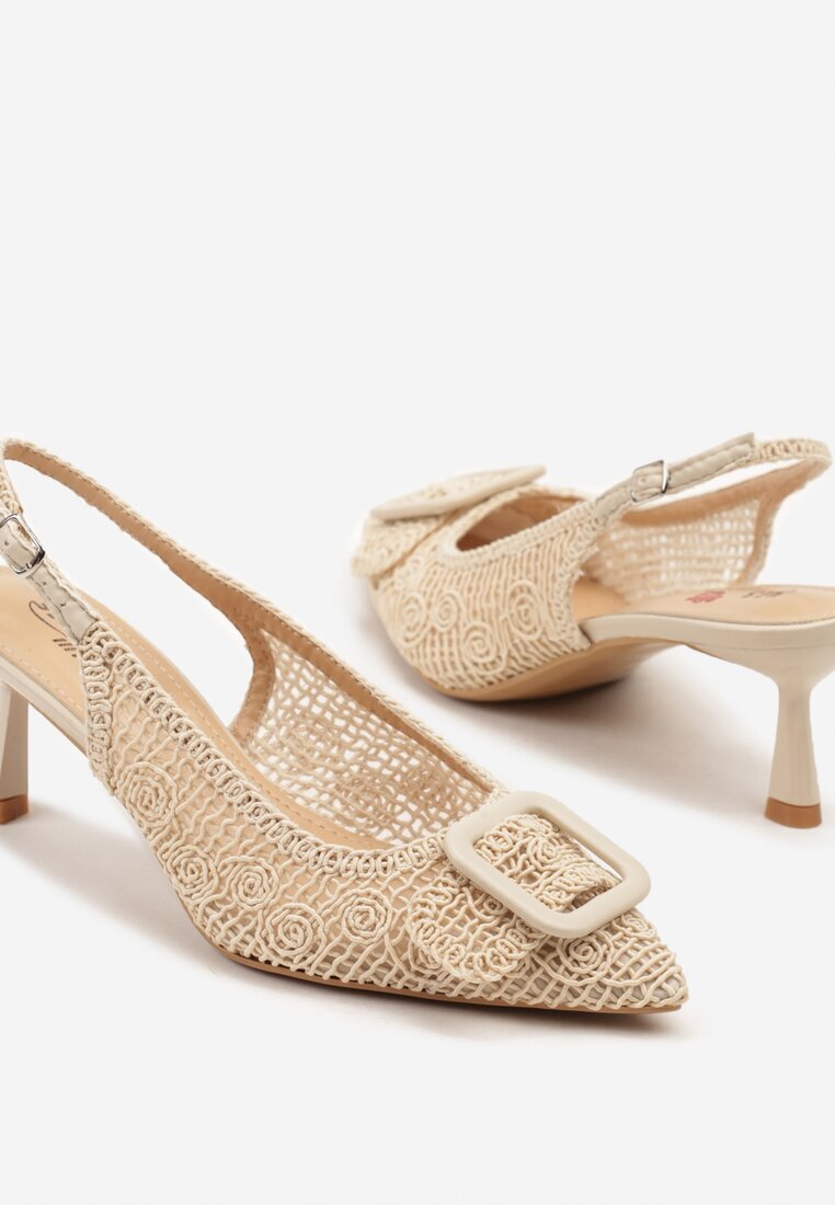 yesmile Sandale Bej cu toc mic tip Slingback cu cataramă Talimea