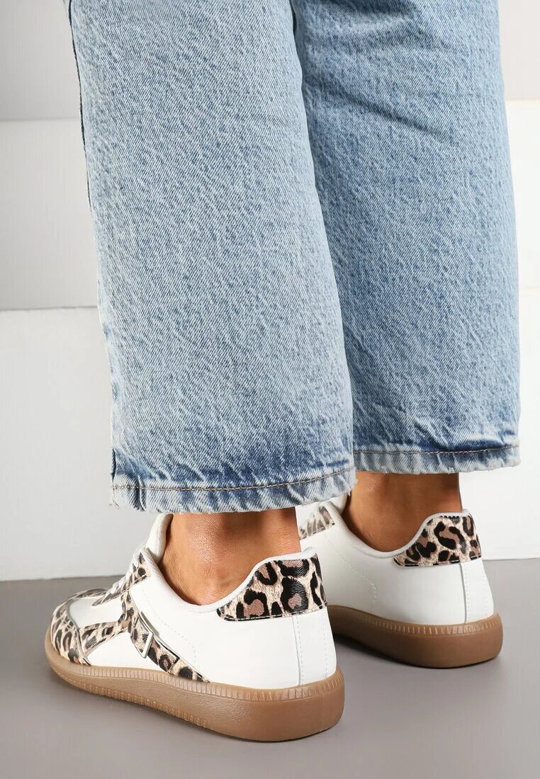 yesmile Sneakers Clasici Tenisi Albi cu Imprimeu de Leopard Decorați cu Cataramă Senaniela