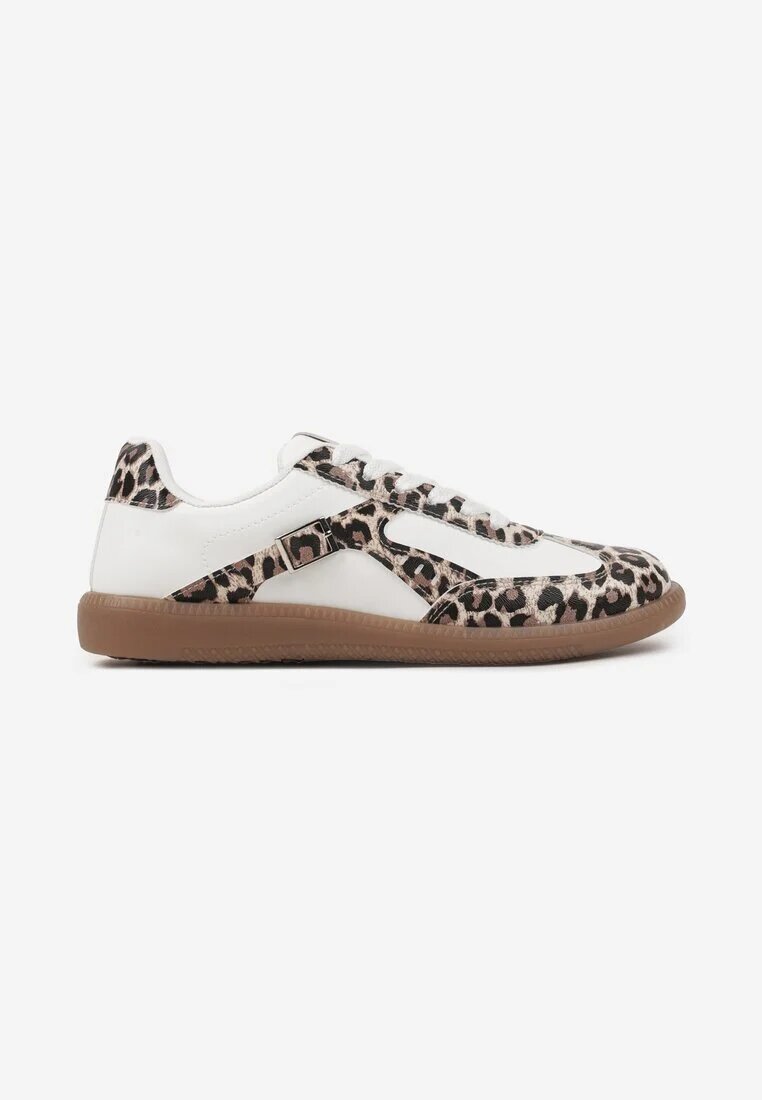 yesmile Sneakers Clasici Tenisi Albi cu Imprimeu de Leopard Decorați cu Cataramă Senaniela